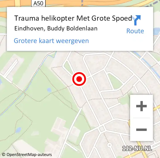 Locatie op kaart van de 112 melding: Trauma helikopter Met Grote Spoed Naar Eindhoven, Buddy Boldenlaan op 20 november 2023 22:59