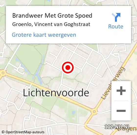 Locatie op kaart van de 112 melding: Brandweer Met Grote Spoed Naar Groenlo, Vincent van Goghstraat op 21 november 2023 00:06