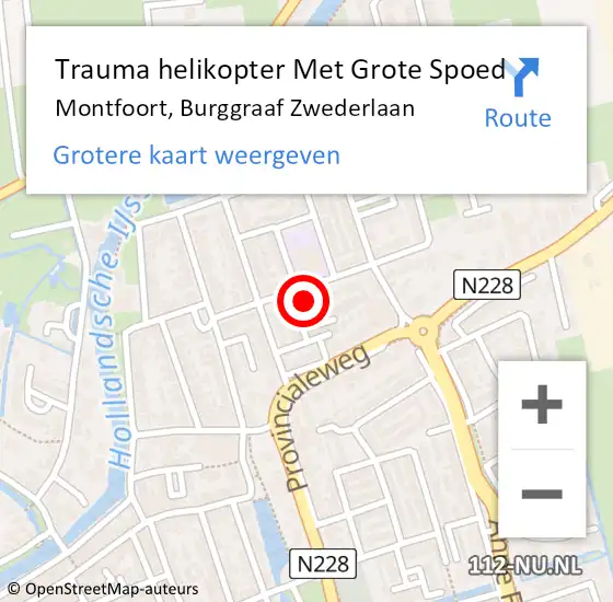 Locatie op kaart van de 112 melding: Trauma helikopter Met Grote Spoed Naar Montfoort, Burggraaf Zwederlaan op 21 november 2023 01:59
