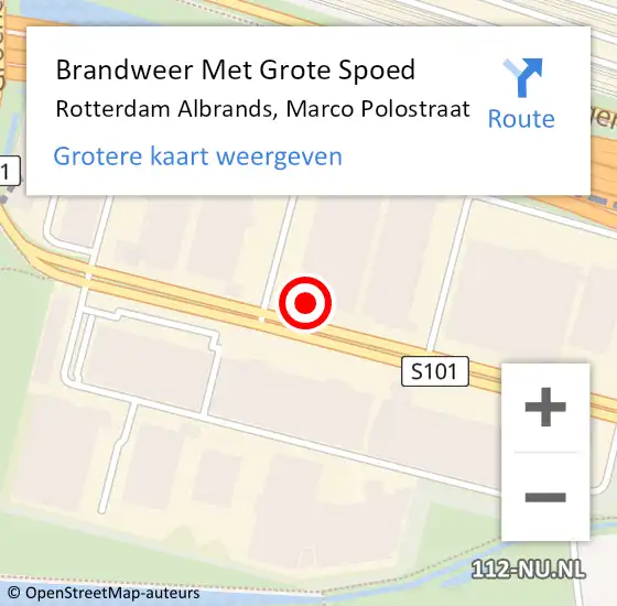 Locatie op kaart van de 112 melding: Brandweer Met Grote Spoed Naar Rotterdam Albrands, Marco Polostraat op 21 november 2023 04:30