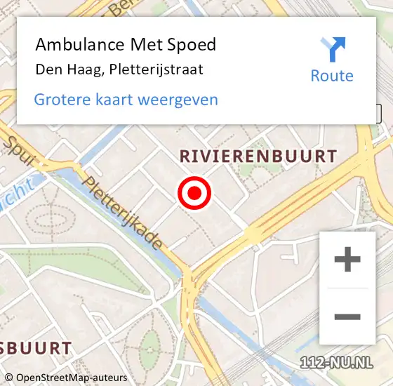 Locatie op kaart van de 112 melding: Ambulance Met Spoed Naar Den Haag, Pletterijstraat op 21 november 2023 06:30