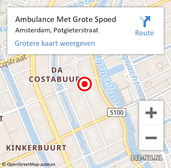 Locatie op kaart van de 112 melding: Ambulance Met Grote Spoed Naar Amsterdam, Potgieterstraat op 21 november 2023 06:51