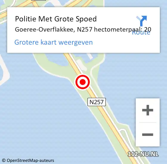 Locatie op kaart van de 112 melding: Politie Met Grote Spoed Naar Goeree-Overflakkee, N257 hectometerpaal: 20 op 21 november 2023 07:45