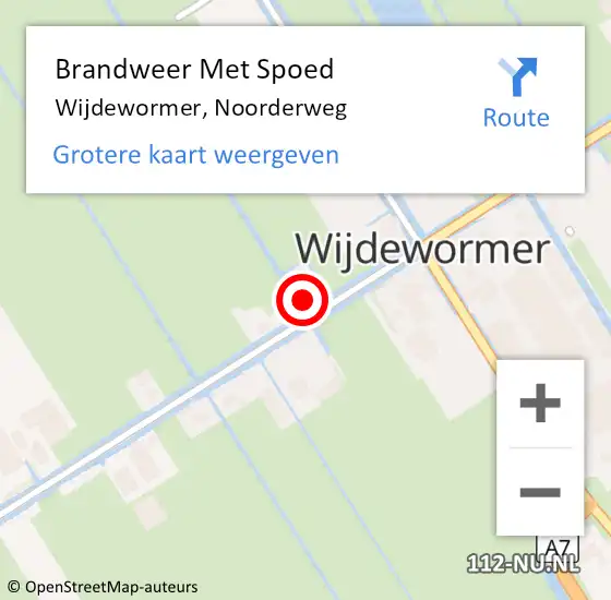 Locatie op kaart van de 112 melding: Brandweer Met Spoed Naar Wijdewormer, Noorderweg op 21 november 2023 07:49