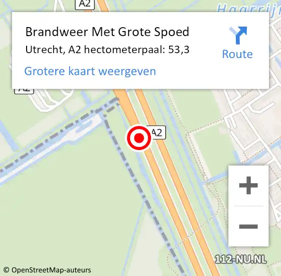 Locatie op kaart van de 112 melding: Brandweer Met Grote Spoed Naar Utrecht, A2 hectometerpaal: 53,3 op 21 november 2023 07:51
