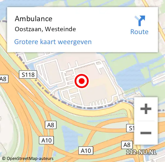 Locatie op kaart van de 112 melding: Ambulance Oostzaan, Westeinde op 21 november 2023 08:28