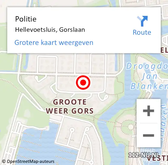 Locatie op kaart van de 112 melding: Politie Hellevoetsluis, Gorslaan op 21 november 2023 08:54