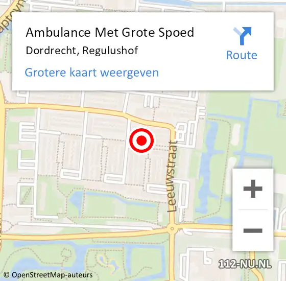 Locatie op kaart van de 112 melding: Ambulance Met Grote Spoed Naar Dordrecht, Regulushof op 21 november 2023 09:17