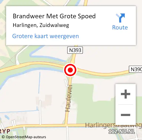 Locatie op kaart van de 112 melding: Brandweer Met Grote Spoed Naar Harlingen, Zuidwalweg op 16 september 2014 05:29