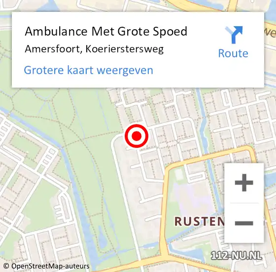 Locatie op kaart van de 112 melding: Ambulance Met Grote Spoed Naar Amersfoort, Koerierstersweg op 16 september 2014 05:33