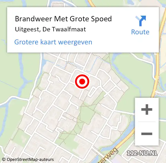 Locatie op kaart van de 112 melding: Brandweer Met Grote Spoed Naar Uitgeest, De Twaalfmaat op 21 november 2023 09:28