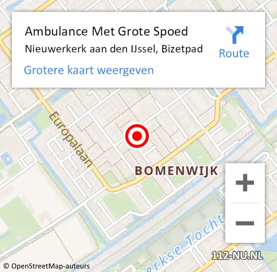 Locatie op kaart van de 112 melding: Ambulance Met Grote Spoed Naar Nieuwerkerk aan den IJssel, Bizetpad op 21 november 2023 09:54