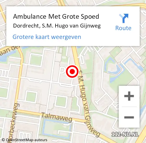 Locatie op kaart van de 112 melding: Ambulance Met Grote Spoed Naar Dordrecht, S.M. Hugo van Gijnweg op 21 november 2023 10:03