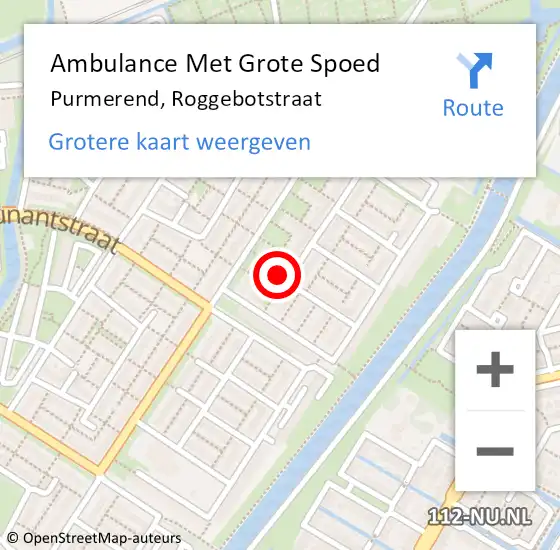 Locatie op kaart van de 112 melding: Ambulance Met Grote Spoed Naar Purmerend, Roggebotstraat op 21 november 2023 10:10