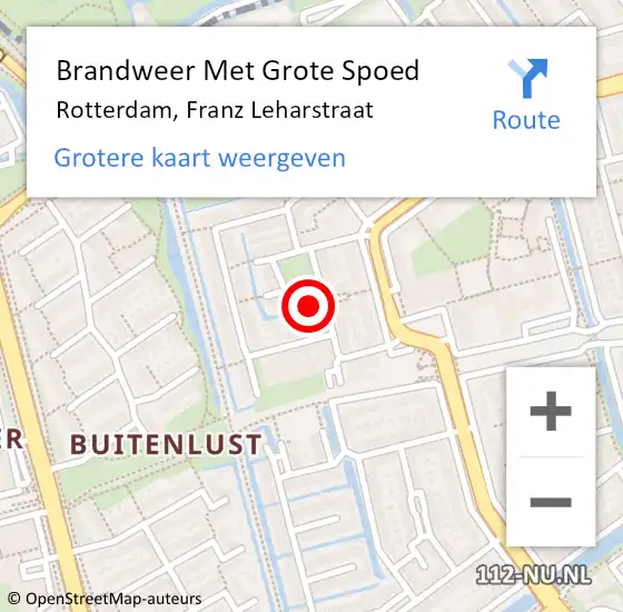 Locatie op kaart van de 112 melding: Brandweer Met Grote Spoed Naar Rotterdam, Franz Leharstraat op 21 november 2023 10:50