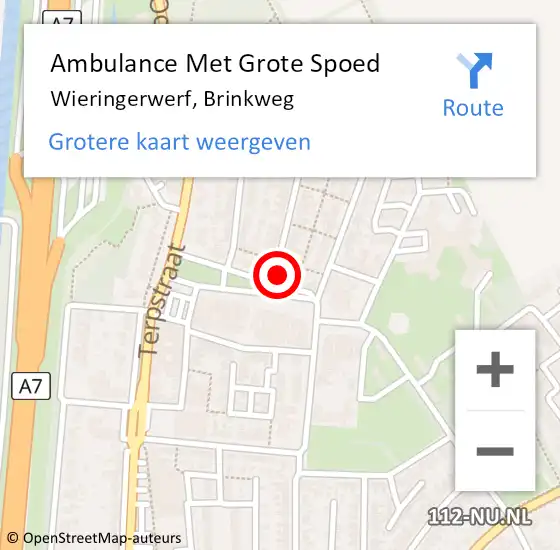 Locatie op kaart van de 112 melding: Ambulance Met Grote Spoed Naar Wieringerwerf, Brinkweg op 21 november 2023 10:51