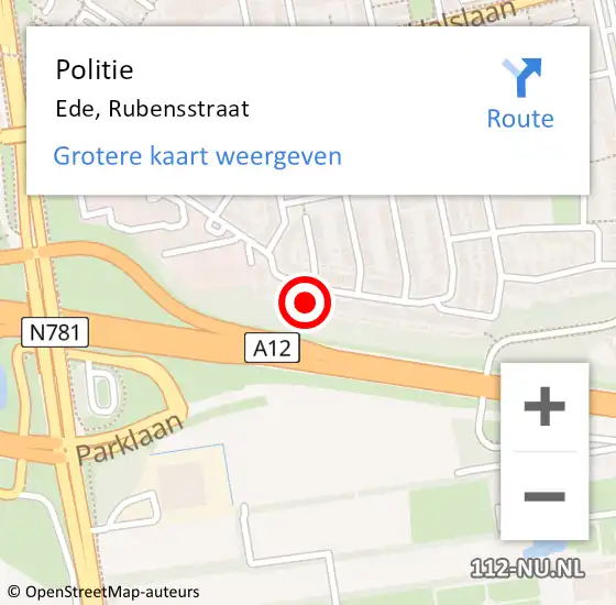 Locatie op kaart van de 112 melding: Politie Ede, Rubensstraat op 21 november 2023 11:20