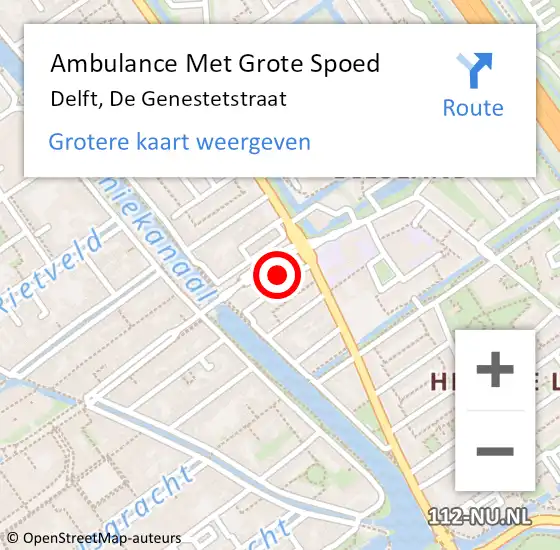 Locatie op kaart van de 112 melding: Ambulance Met Grote Spoed Naar Delft, De Genestetstraat op 21 november 2023 11:34