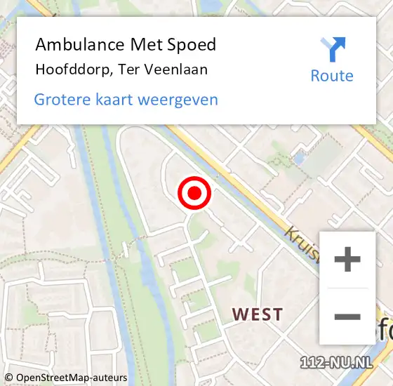 Locatie op kaart van de 112 melding: Ambulance Met Spoed Naar Hoofddorp, Ter Veenlaan op 21 november 2023 12:07