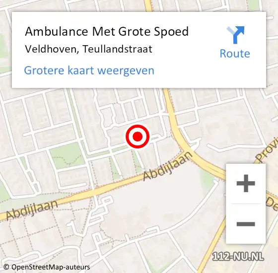 Locatie op kaart van de 112 melding: Ambulance Met Grote Spoed Naar Veldhoven, Teullandstraat op 16 september 2014 07:07
