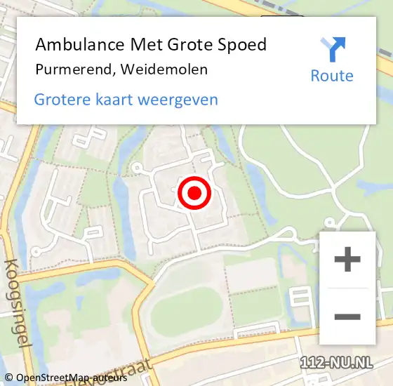 Locatie op kaart van de 112 melding: Ambulance Met Grote Spoed Naar Purmerend, Weidemolen op 21 november 2023 12:22