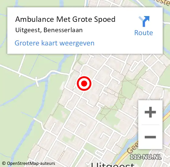 Locatie op kaart van de 112 melding: Ambulance Met Grote Spoed Naar Uitgeest, Benesserlaan op 21 november 2023 12:35