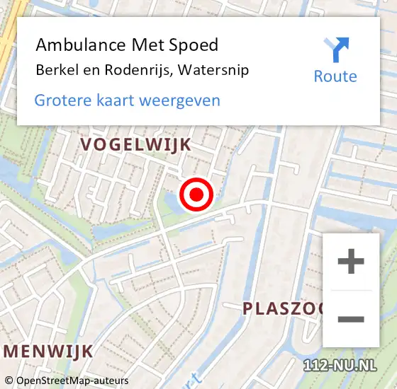 Locatie op kaart van de 112 melding: Ambulance Met Spoed Naar Berkel en Rodenrijs, Watersnip op 21 november 2023 12:49