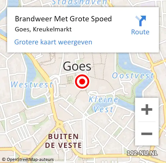 Locatie op kaart van de 112 melding: Brandweer Met Grote Spoed Naar Goes, Kreukelmarkt op 21 november 2023 12:58