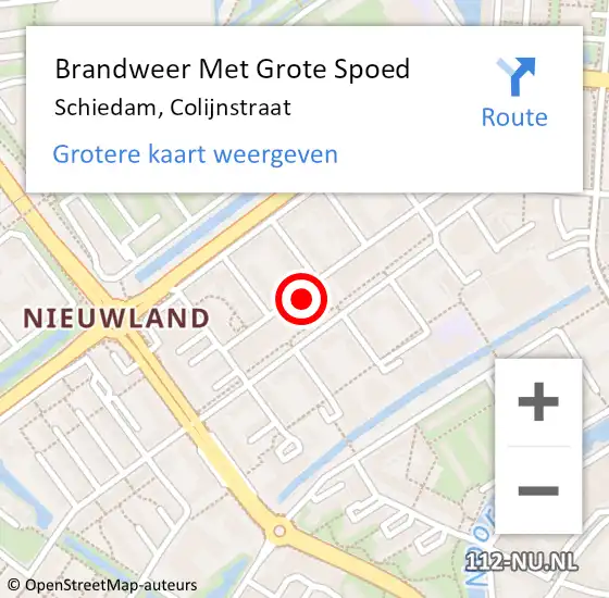 Locatie op kaart van de 112 melding: Brandweer Met Grote Spoed Naar Schiedam, Colijnstraat op 21 november 2023 13:17