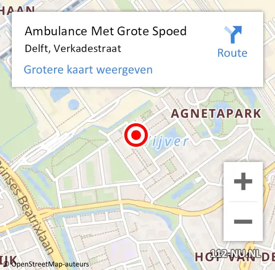 Locatie op kaart van de 112 melding: Ambulance Met Grote Spoed Naar Delft, Verkadestraat op 21 november 2023 13:34