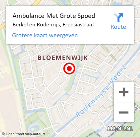 Locatie op kaart van de 112 melding: Ambulance Met Grote Spoed Naar Berkel en Rodenrijs, Freesiastraat op 21 november 2023 13:44
