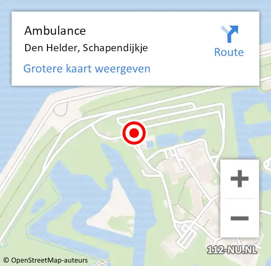 Locatie op kaart van de 112 melding: Ambulance Den Helder, Schapendijkje op 21 november 2023 13:44