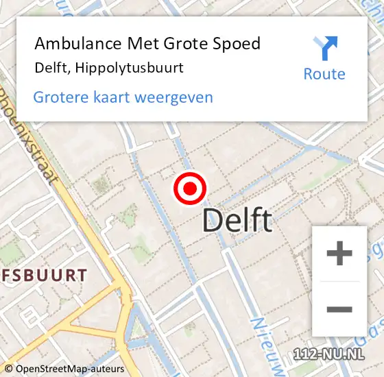 Locatie op kaart van de 112 melding: Ambulance Met Grote Spoed Naar Delft, Hippolytusbuurt op 21 november 2023 13:54