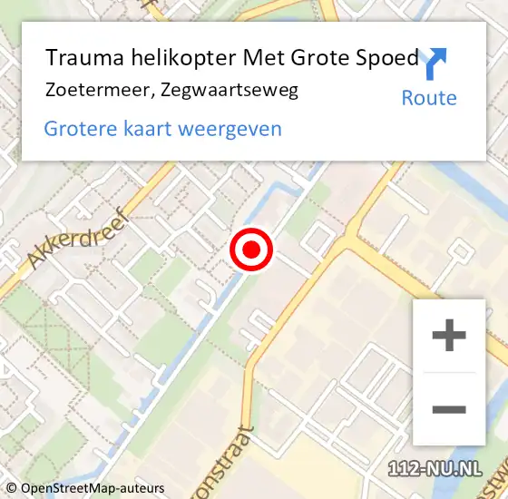 Locatie op kaart van de 112 melding: Trauma helikopter Met Grote Spoed Naar Zoetermeer, Zegwaartseweg op 21 november 2023 13:59