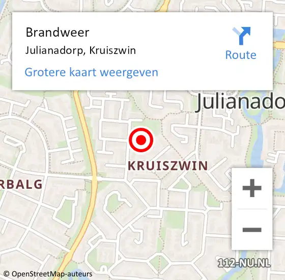 Locatie op kaart van de 112 melding: Brandweer Julianadorp, Kruiszwin op 21 november 2023 14:05