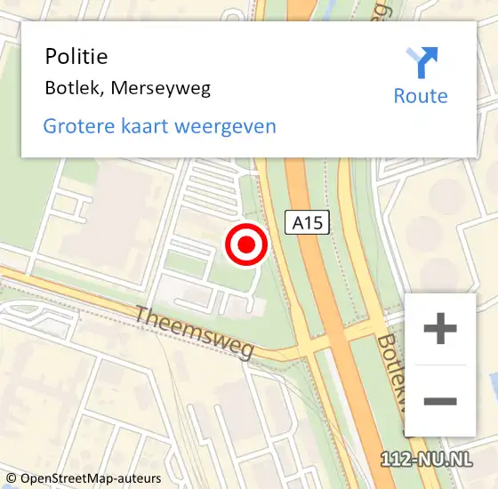 Locatie op kaart van de 112 melding: Politie Botlek, Merseyweg op 21 november 2023 14:11