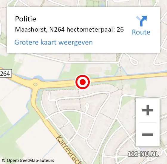 Locatie op kaart van de 112 melding: Politie Maashorst, N264 hectometerpaal: 26 op 21 november 2023 14:55