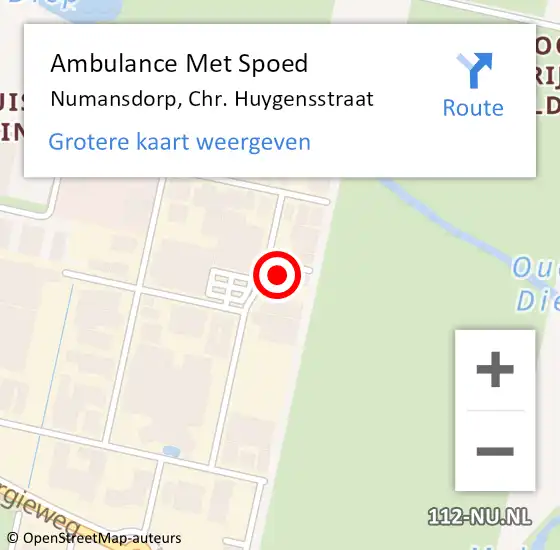 Locatie op kaart van de 112 melding: Ambulance Met Spoed Naar Numansdorp, Chr. Huygensstraat op 21 november 2023 15:12