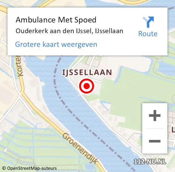 Locatie op kaart van de 112 melding: Ambulance Met Spoed Naar Ouderkerk aan den IJssel, IJssellaan op 21 november 2023 15:27