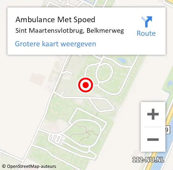 Locatie op kaart van de 112 melding: Ambulance Met Spoed Naar Sint Maartensvlotbrug, Belkmerweg op 21 november 2023 15:35