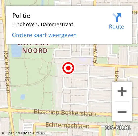 Locatie op kaart van de 112 melding: Politie Eindhoven, Dammestraat op 21 november 2023 15:41