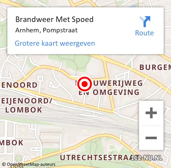 Locatie op kaart van de 112 melding: Brandweer Met Spoed Naar Arnhem, Pompstraat op 21 november 2023 16:01