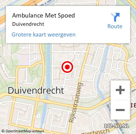 Locatie op kaart van de 112 melding: Ambulance Met Spoed Naar Duivendrecht op 21 november 2023 16:15