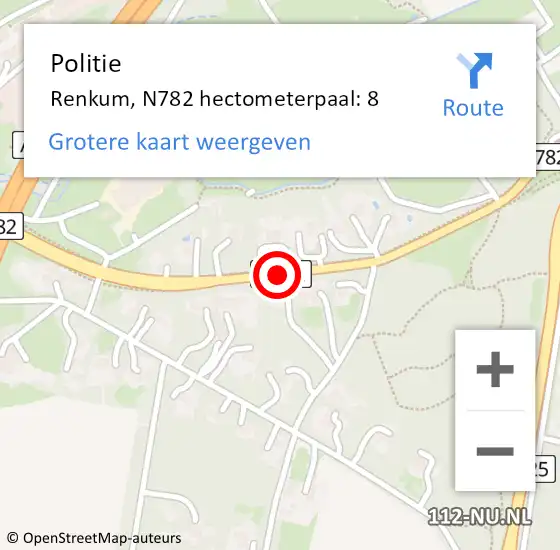 Locatie op kaart van de 112 melding: Politie Renkum, N782 hectometerpaal: 8 op 21 november 2023 16:37