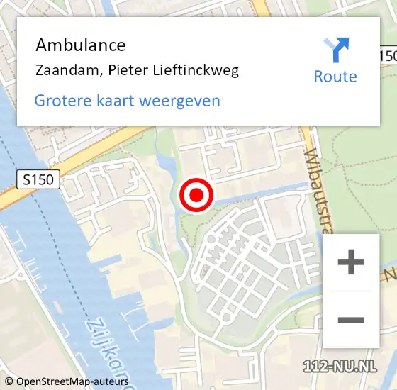 Locatie op kaart van de 112 melding: Ambulance Zaandam, Pieter Lieftinckweg op 21 november 2023 16:43