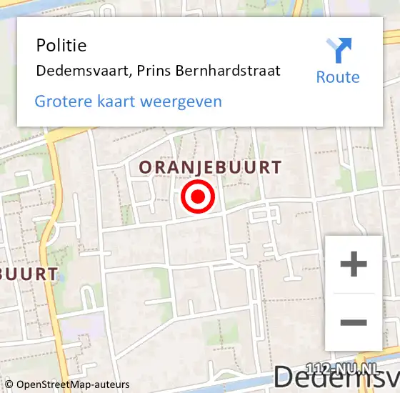 Locatie op kaart van de 112 melding: Politie Dedemsvaart, Prins Bernhardstraat op 21 november 2023 16:53