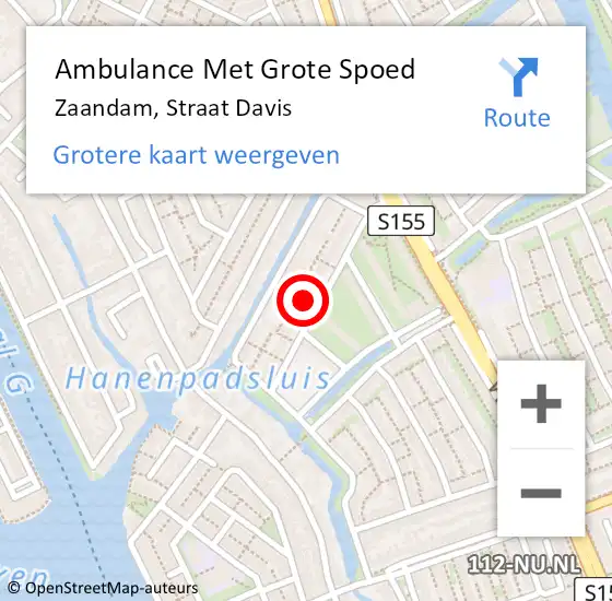 Locatie op kaart van de 112 melding: Ambulance Met Grote Spoed Naar Zaandam, Straat Davis op 21 november 2023 16:59