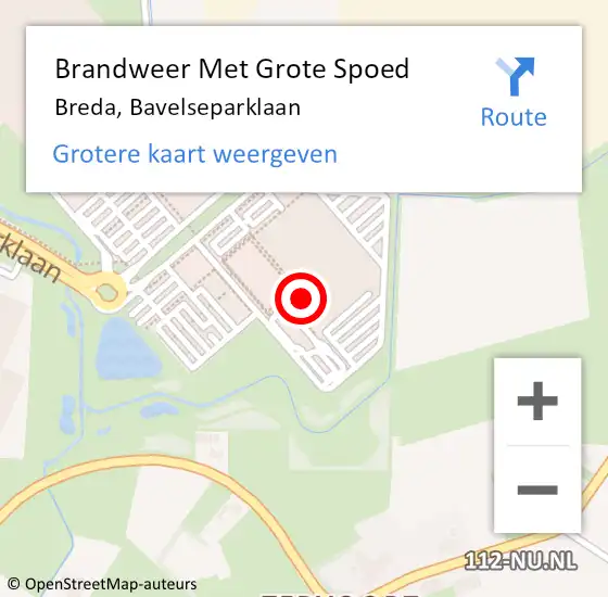 Locatie op kaart van de 112 melding: Brandweer Met Grote Spoed Naar Breda, Bavelseparklaan op 21 november 2023 17:45