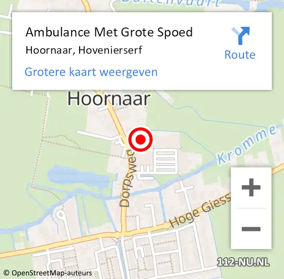 Locatie op kaart van de 112 melding: Ambulance Met Grote Spoed Naar Hoornaar, Hovenierserf op 21 november 2023 17:50
