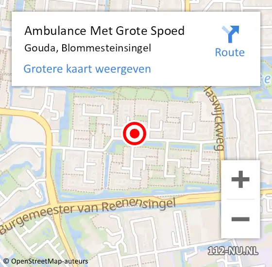 Locatie op kaart van de 112 melding: Ambulance Met Grote Spoed Naar Gouda, Blommesteinsingel op 21 november 2023 17:54